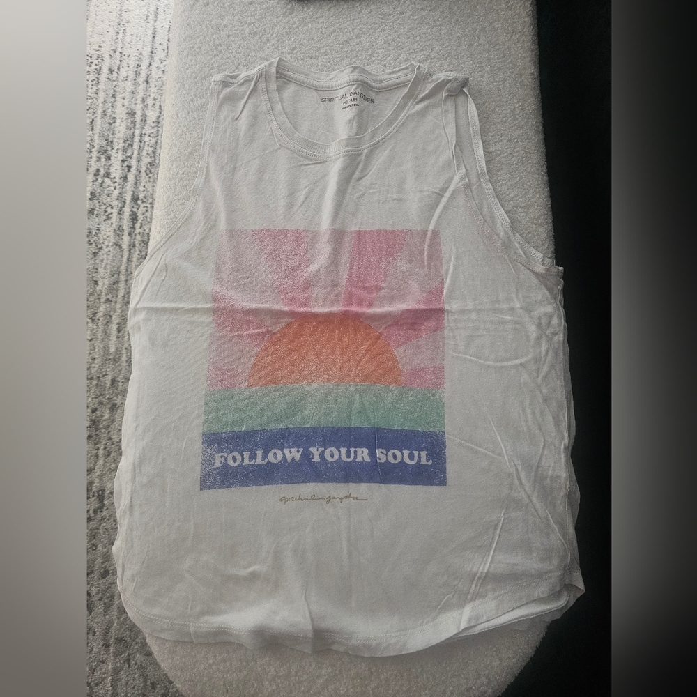 Spiritual Gangster White Tank with Sunset Graphic